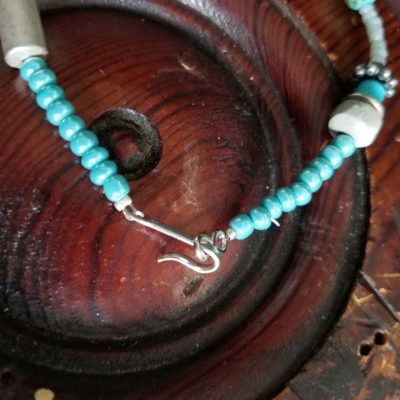 Handmade Turquoise Beaded Anklet Bracelet 8" - Picture 7 of 9